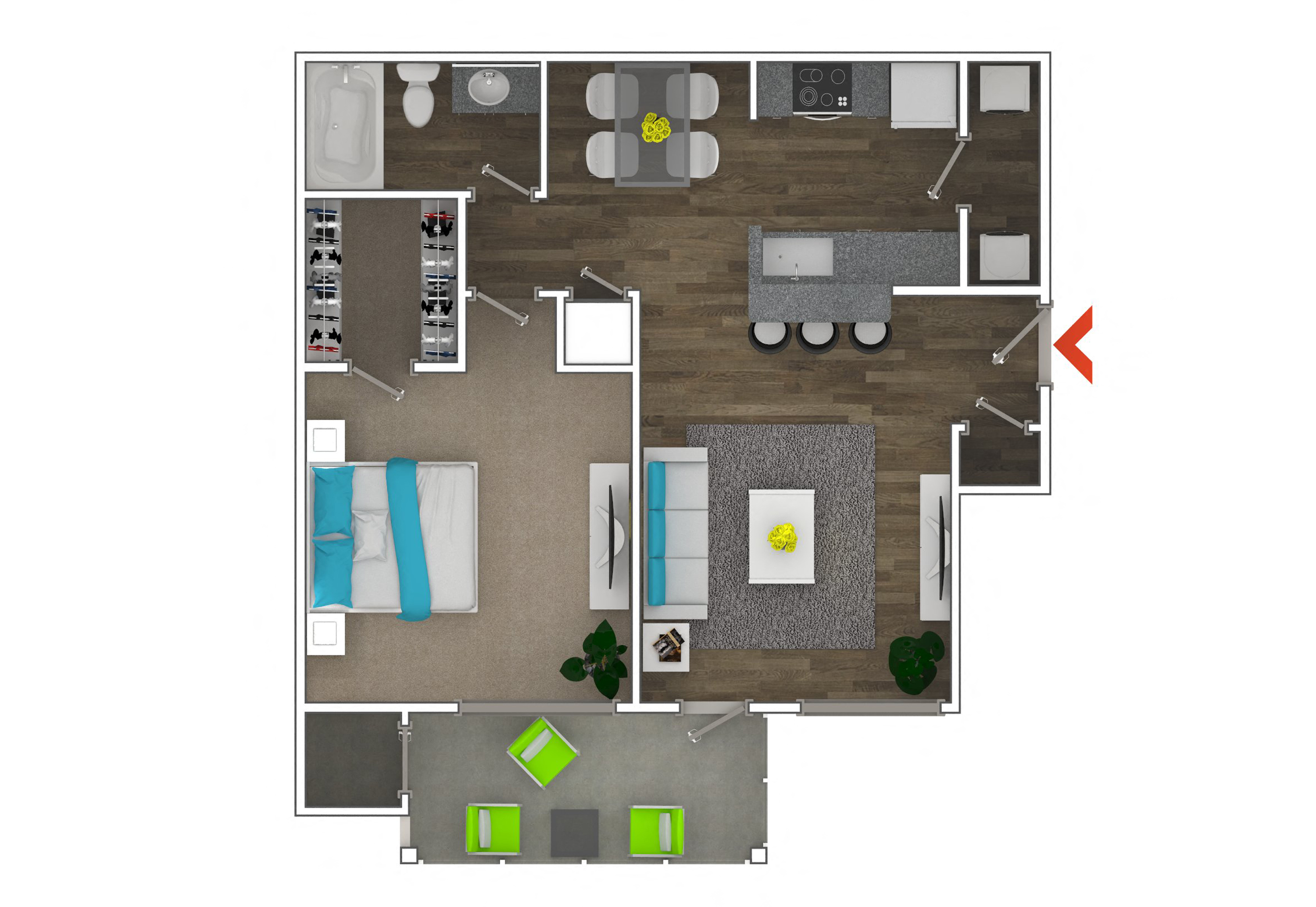 Floor plan for 1 bed, 1 bath, 825 sqft